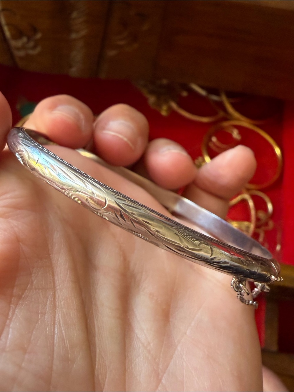Vintage Sterling Silver Engraved Etched Bangle Bracelet